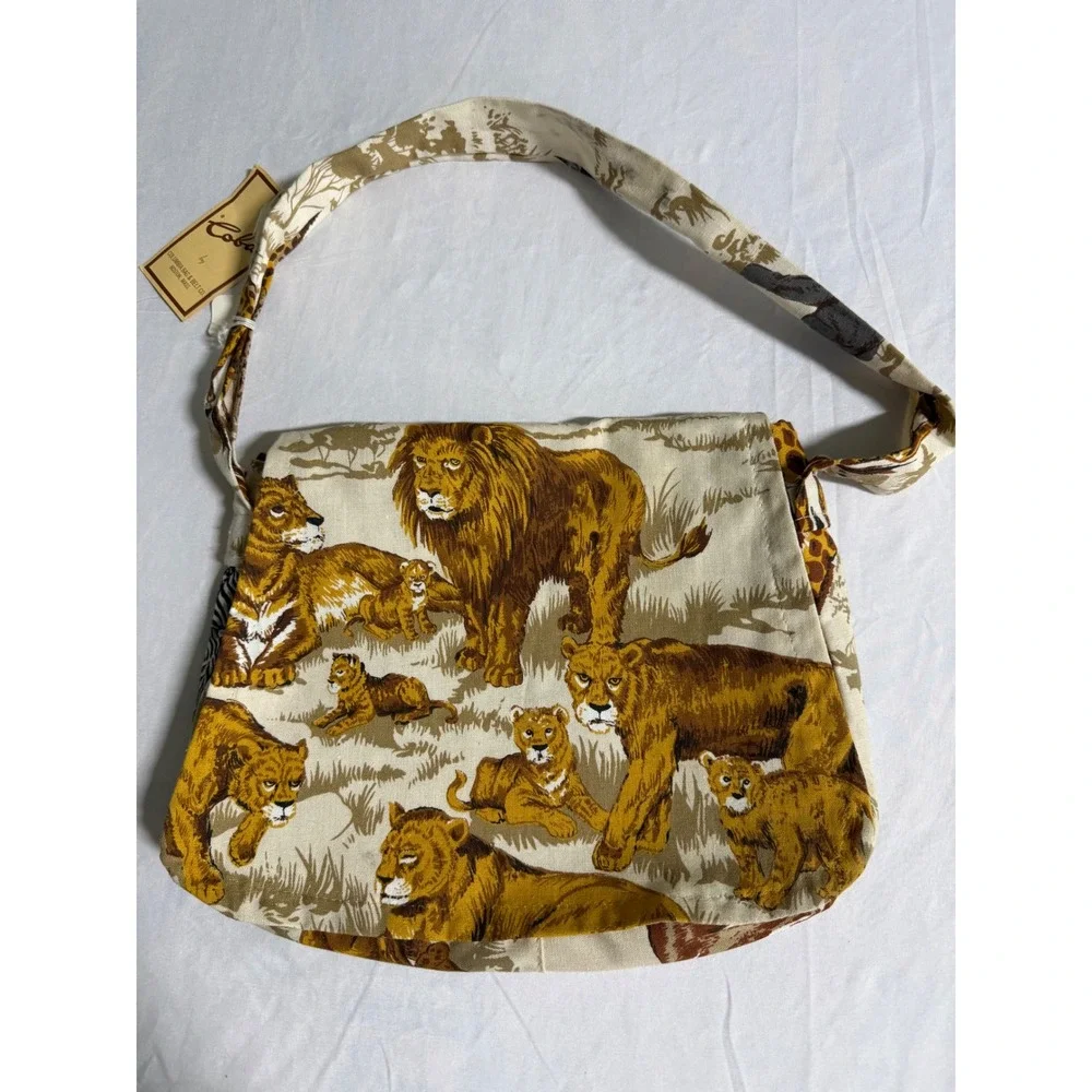 Vintage Coba Columbia Bag & Belt Co Safari Animal Print Canvas Crossbody Bag NWT